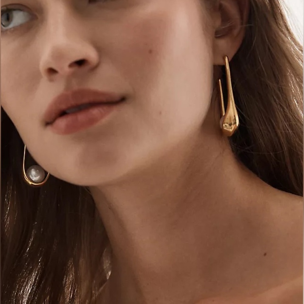 New Anthropologie Pearl Vintage Hoop Earrings - Picture 2 of 16
